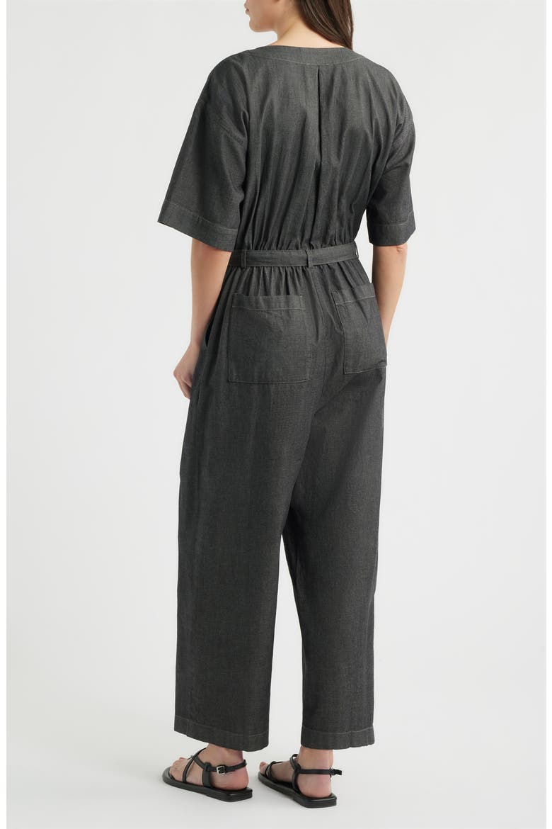 Wide Leg Organic Cotton Twill Jumpsuit, Alternate, color, BLACK