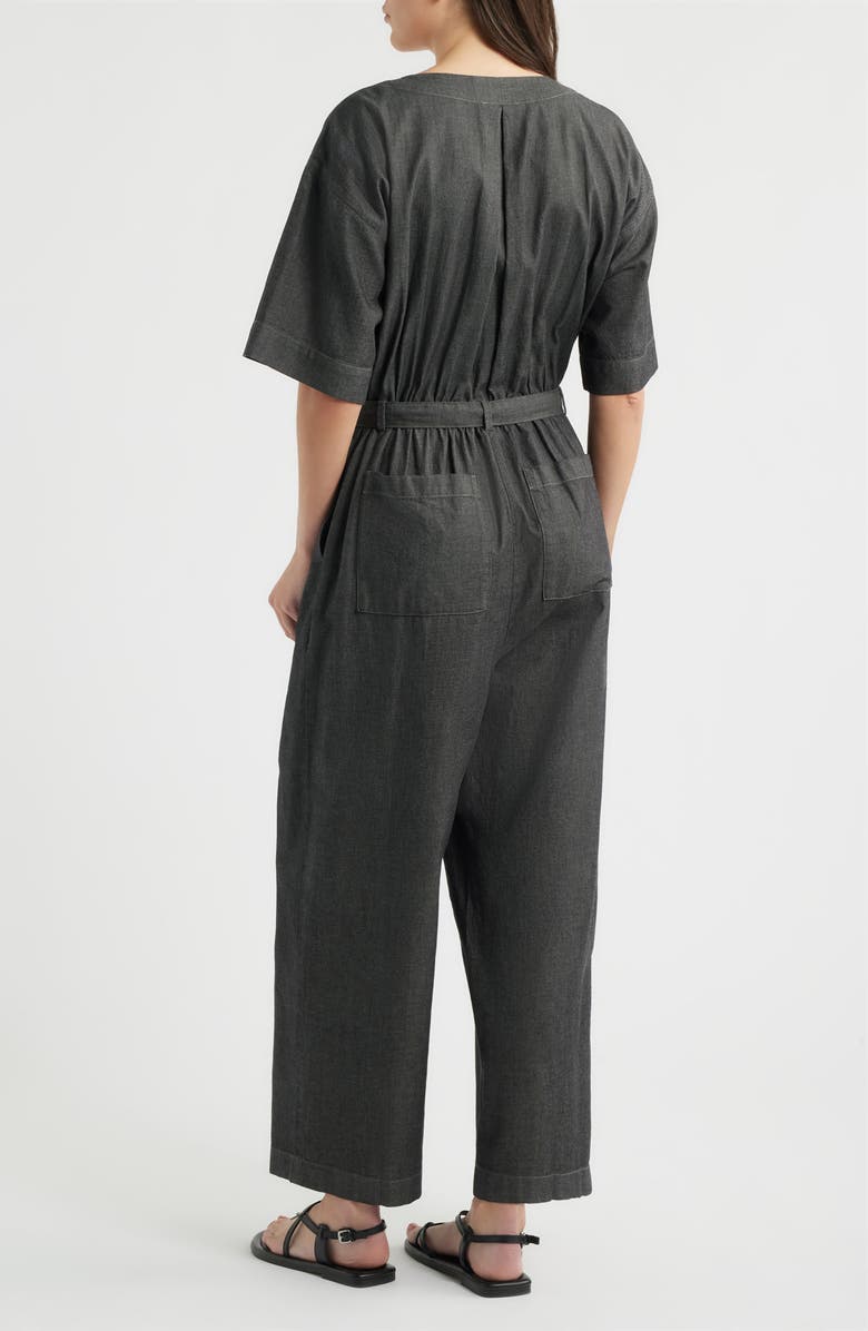 Eileen Fisher Wide Leg Organic Cotton Twill Jumpsuit, Alternate, color, Black