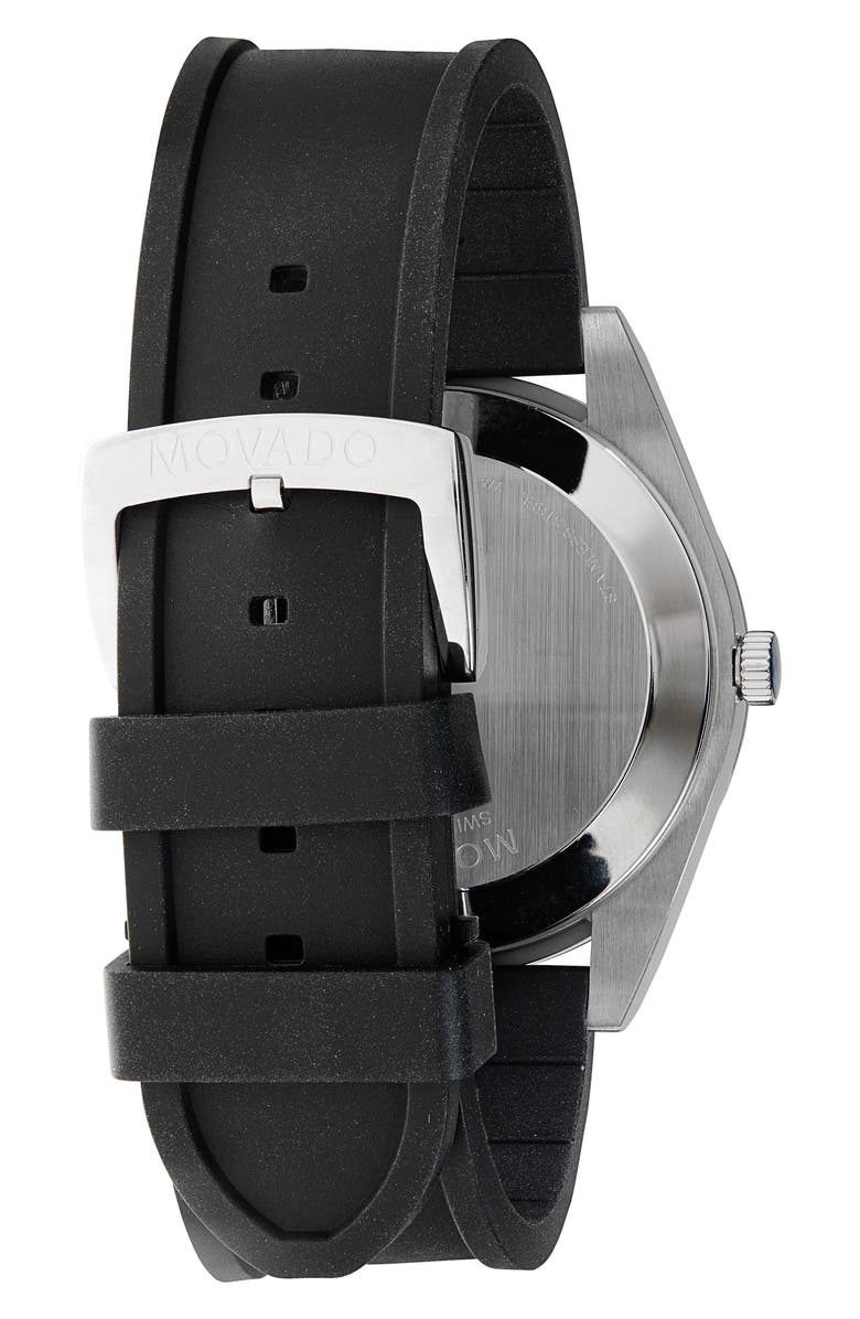 Movado Sportivo Rubber Strap Watch, 41mm, Alternate, color, Black