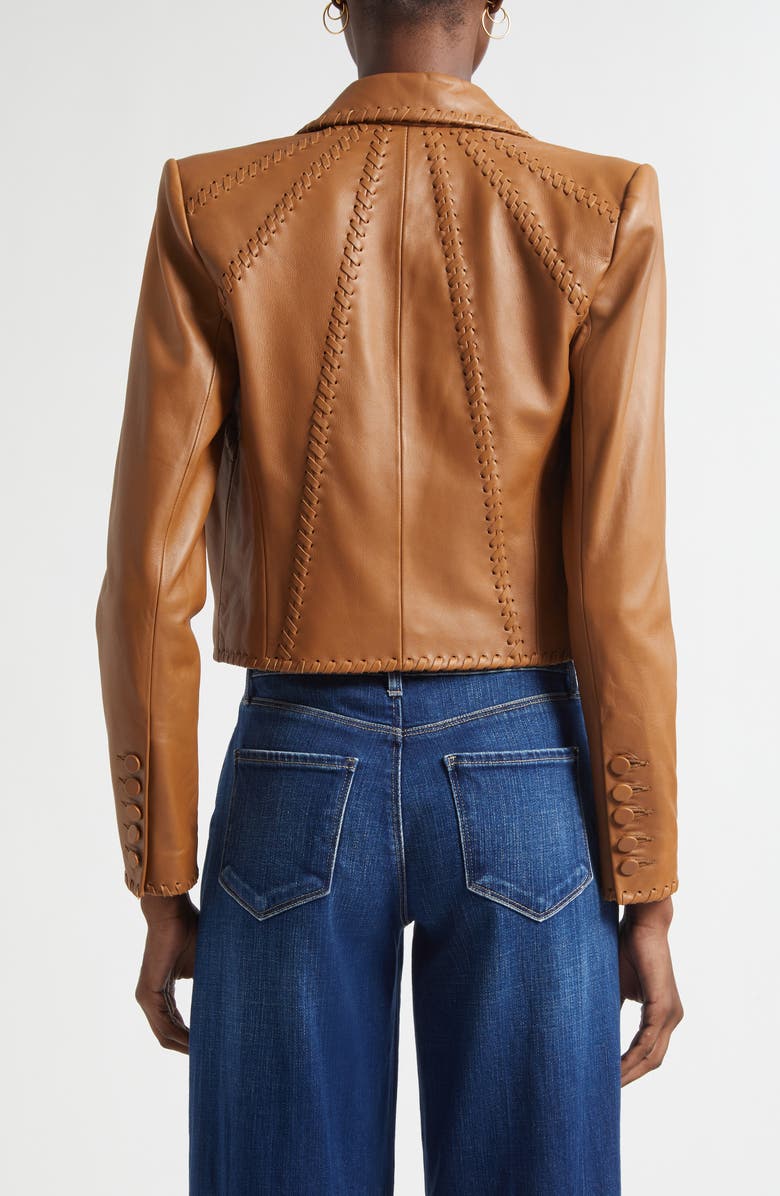 L'AGENCE Dulcie Whipstitch Leather Jacket, Alternate, color, Soft Cognac