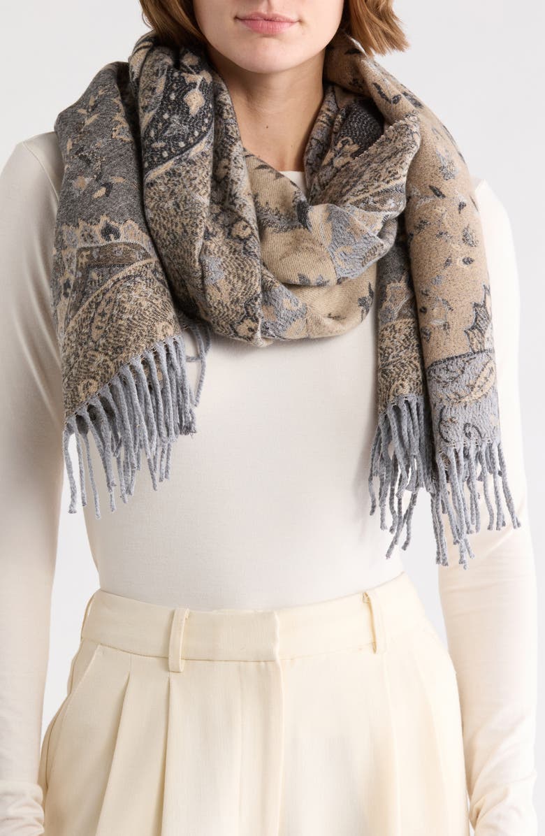 Vince Camuto Ornate Paisley Jacquard Scarf, Main, color, Gray/ Beige