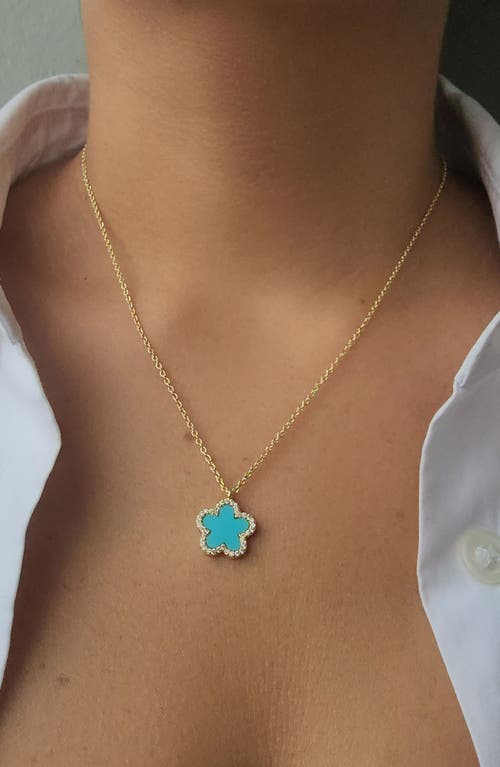 Adornia 14k Gold Plated Turquoise Cz Halo 5-leaf Clover Ne