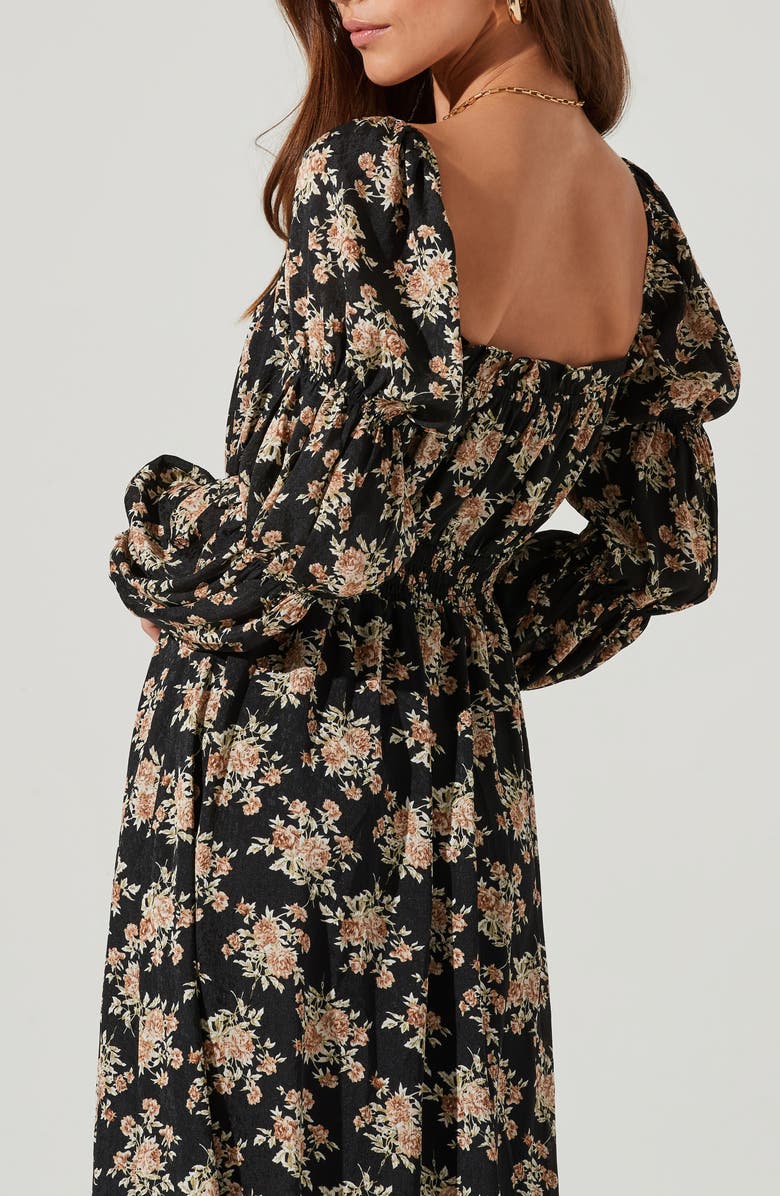 ASTR the Label Astr Floral Cinched Long Sleeve Midi Peasant Dress, Alternate, color,