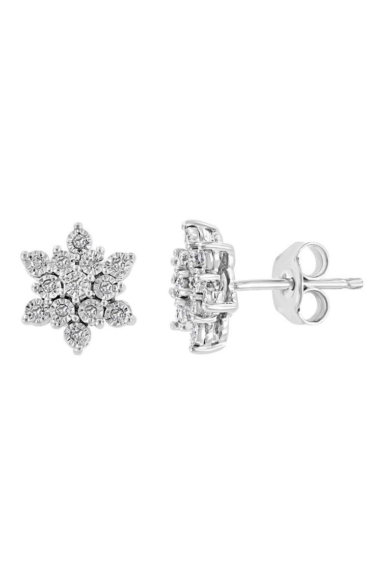 Floral Sterling Silver Diamond Stud Earrings - 0.13 ctw., Alternate, color, WHITE