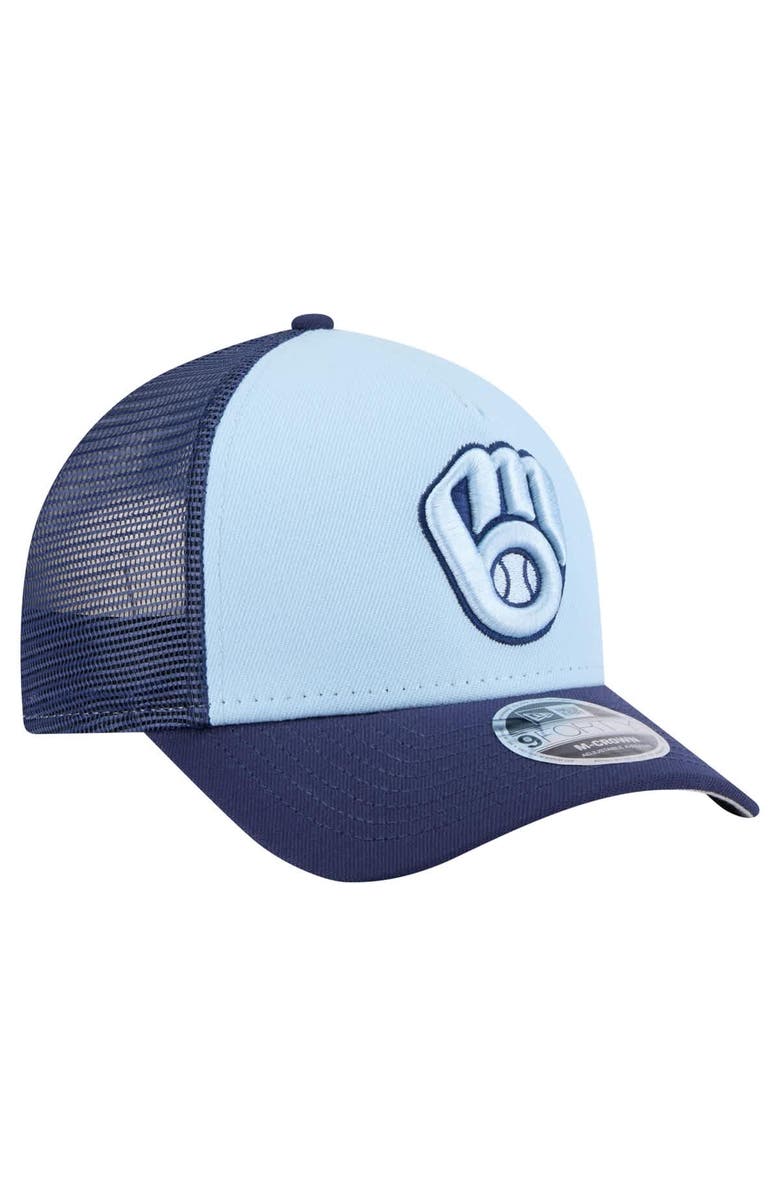 New Era Men's New Era Light Blue/Navy Milwaukee Brewers 2-Tone Color Pack 9FORTY Adjustable Trucker Hat, Alternate, color, 