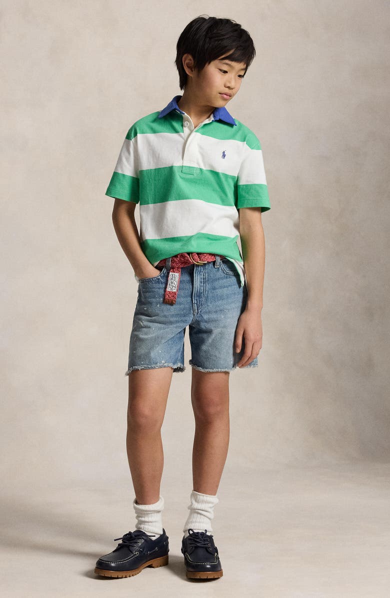 Polo Ralph Lauren Kids' Rugby Stripe Cotton Jersey Polo, Alternate, color, Plato Green/ White