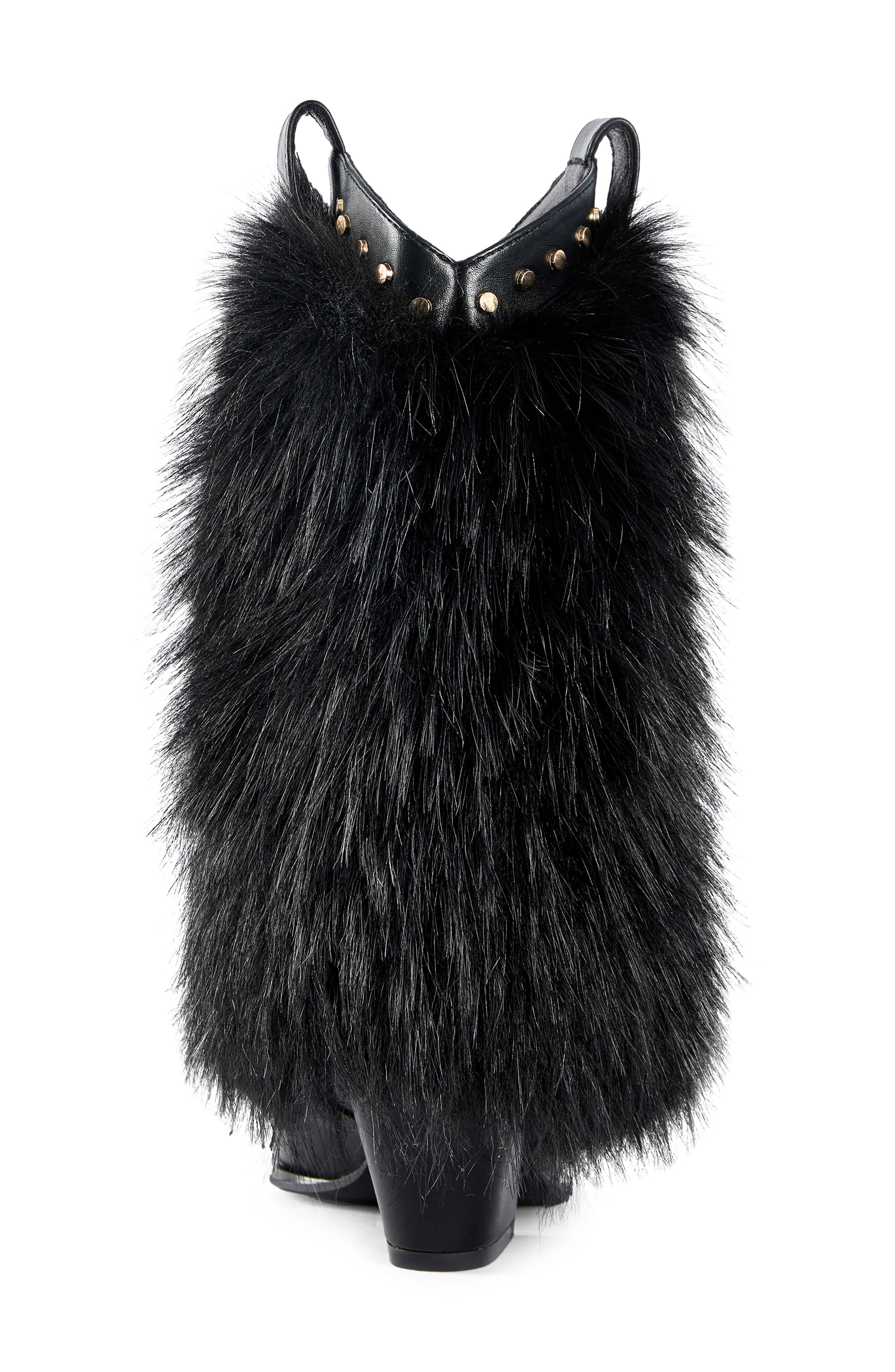 Violetta Faux Fur Western Boot, Alternate, color, BLACK