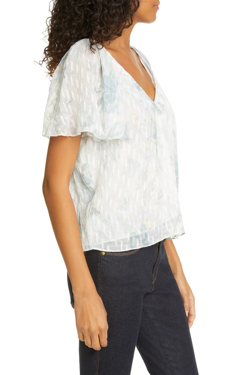 Rebecca Taylor Lily Short Sleeve Silk & Cotton Top, Alternate, color,