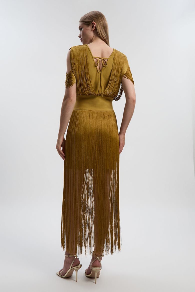 Bandage Knit Fringe Detail Dress, Alternate, color, Gold