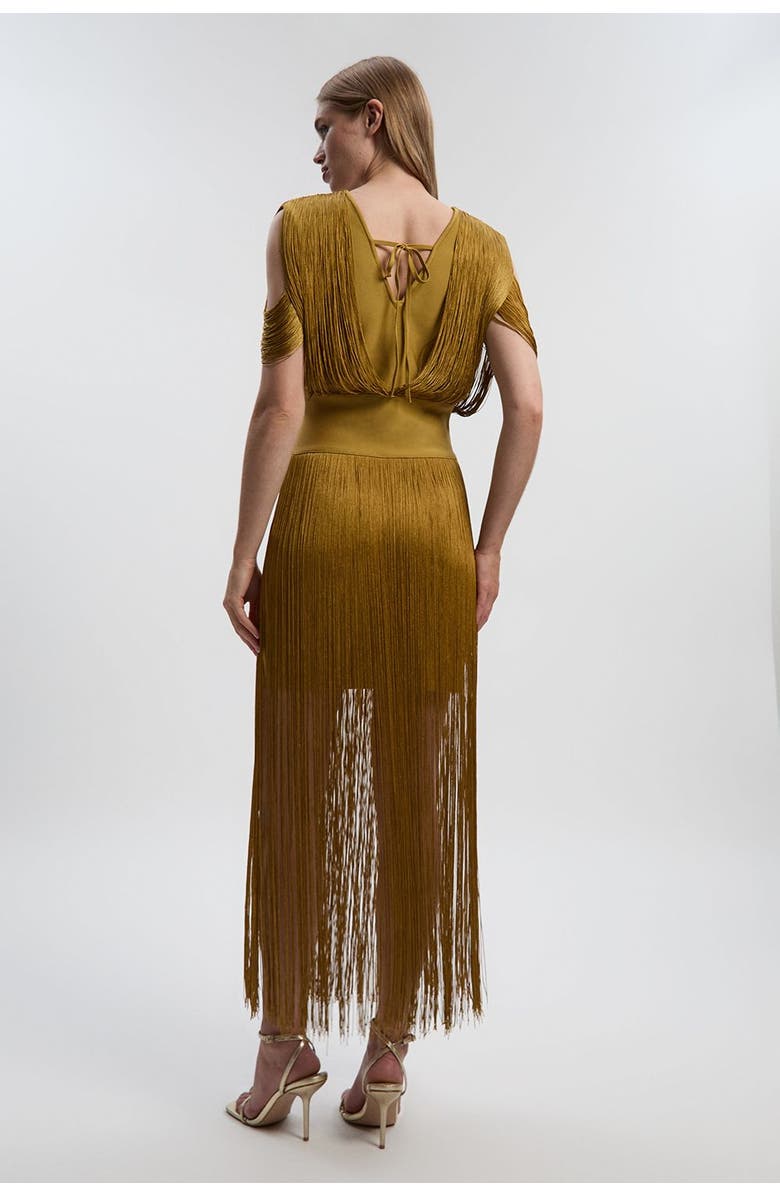 Karen Millen Bandage Knit Fringe Detail Dress, Alternate, color, Gold