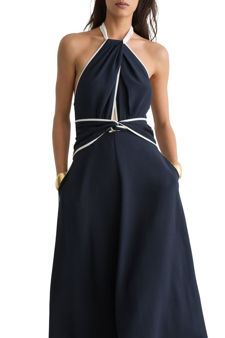 Blair Halter Dress, Alternate, color, NAVY/ IVORY
