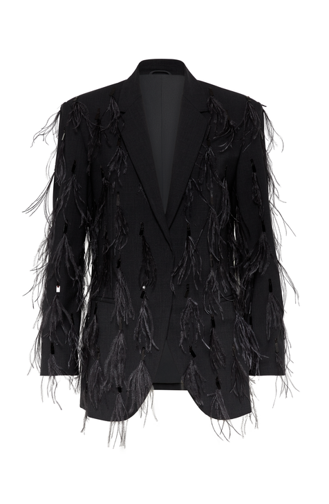 Feather Embellished Wool Blazer