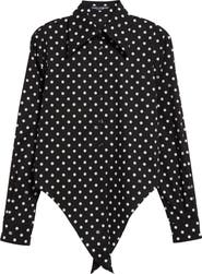 Dolce&Gabbana Polka Dot Long Sleeve Button-Up Crop Shirt