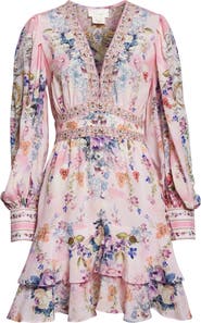 Camilla Palatial Pastels Crystal Embellished Long Sleeve Silk Dress