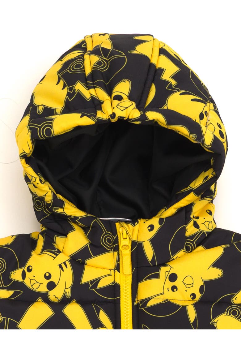 Pikachu Hooded Puffer Coat, Alternate, color, Black Pikachu Print