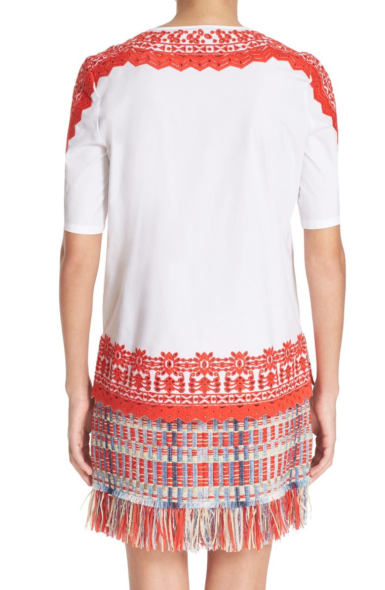 Tory Burch 'Isla' Embroidered Stretch Cotton Tunic, Alternate, color, 