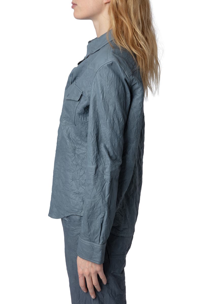 Zadig & Voltaire Thelma Cuir Froisse Leather Shirt, Alternate, color, 