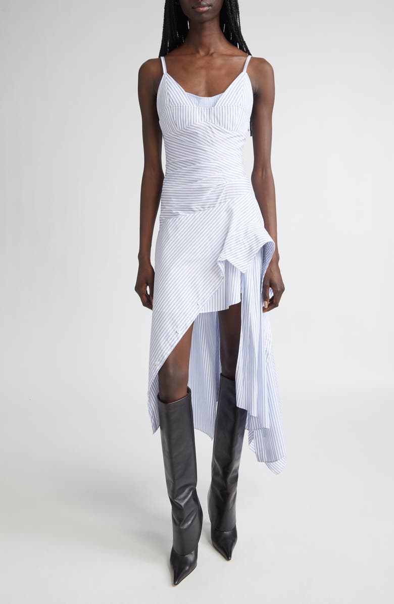 MONSE Cascade Stripe Cotton Poplin Dress, Main, color, Blue Multi Stripe