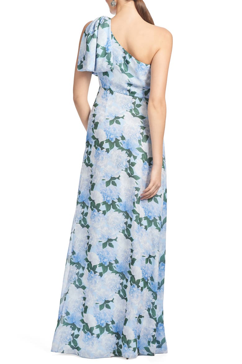 Chelsea Drape One-Shoulder Gown, Alternate, color, GLACIAL PEONIES