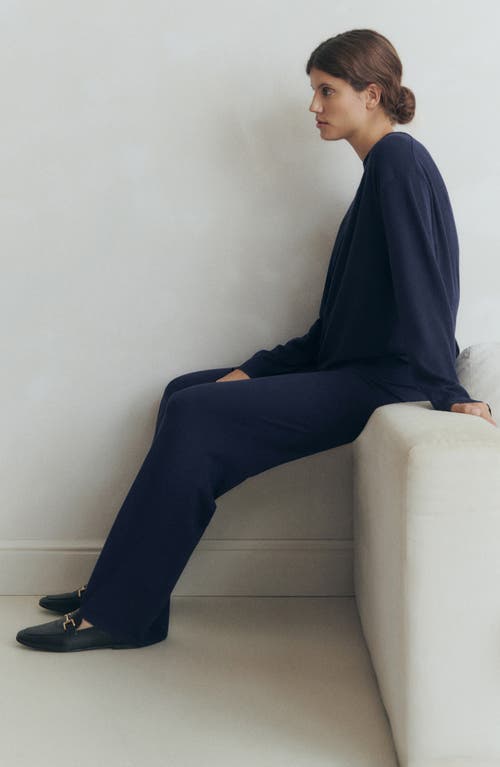 Mango Wide Leg Knit Pants In Dark Navy