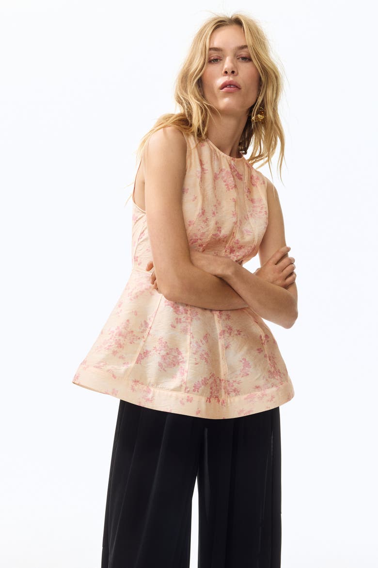 Sleeveless Peplum Top, Main, color, Peach/floral