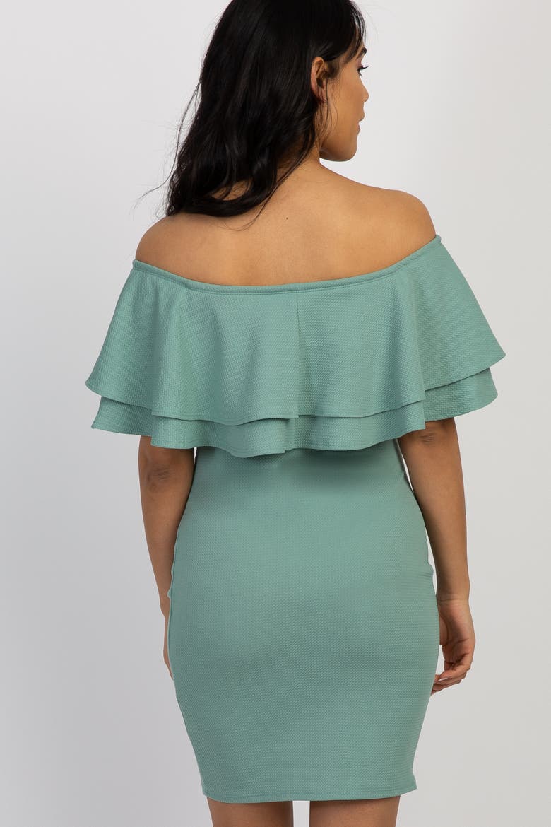 Off Shoulder Fitted Maternity Dress, Alternate, color, Light Olive