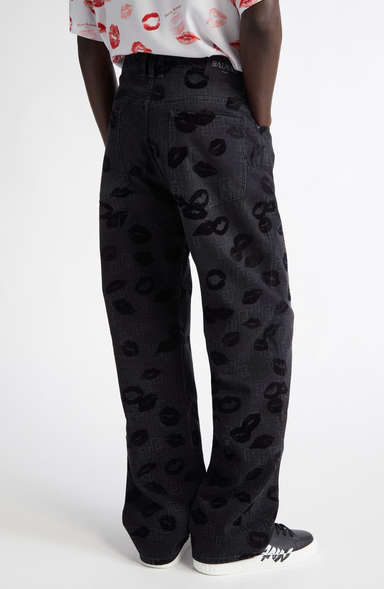 Balmain Monogram Flocked Lips Jeans, Alternate, color,
