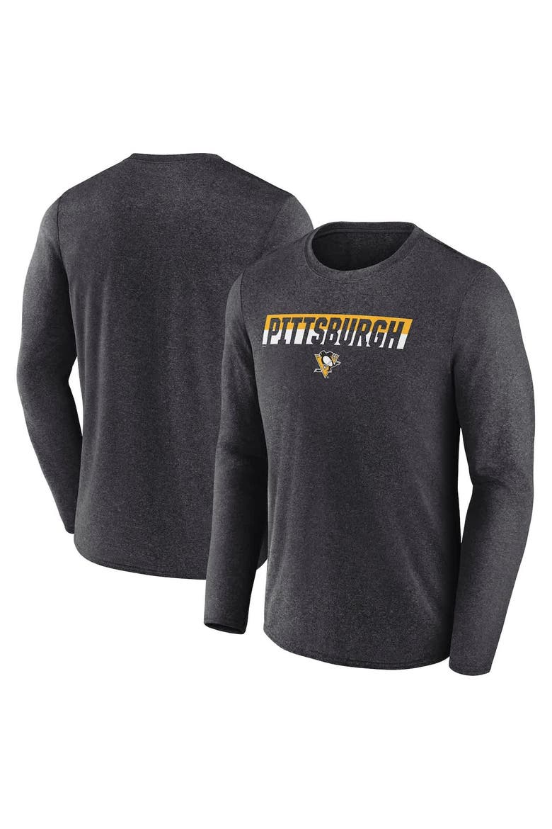 Men's Fanatics Heather Charcoal Pittsburgh Penguins Transition Long Sleeve T-Shirt, Alternate, color, Heather Charcoal