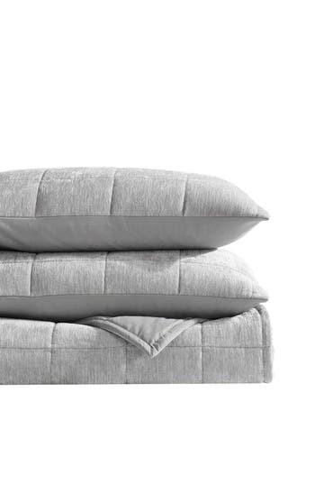 Vera Wang Chenille Box Quilt Set In Silver Grey