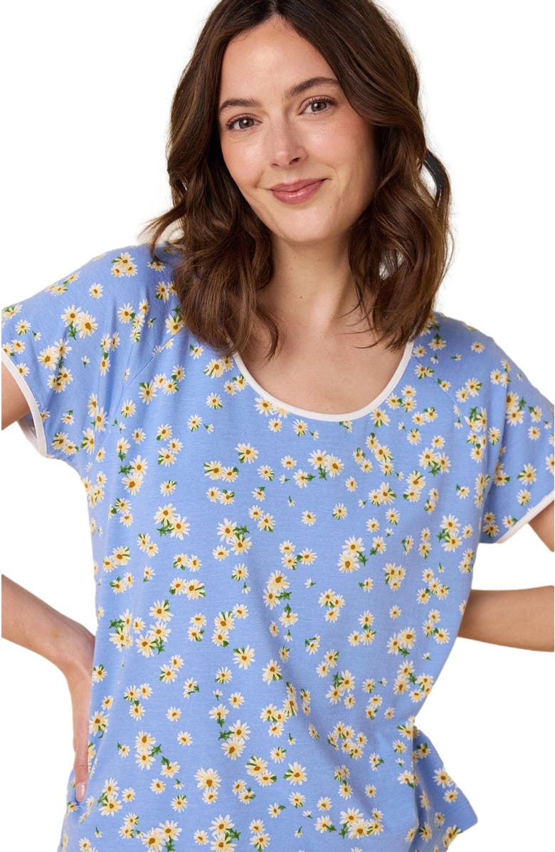 The Cat's Pajamas Pima Knit Short Sleeved Simple Set Floral, Alternate, color, Marguerite