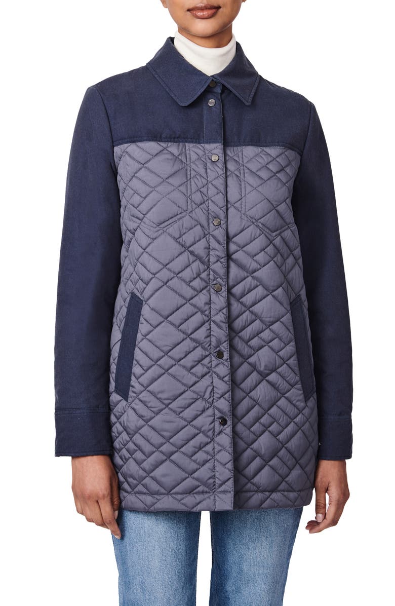 Bernardo Water-Resistant Quilted Shacket, Main, color, Grisalle Denim Blue
