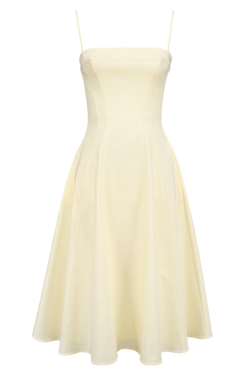 HOUSE OF CB Dolly Seamed Stretch Cotton Twill Midi Sundress, Alternate, color, Lemon Icing