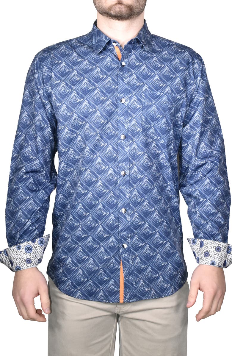 Vintage 1946 Modern Fit Geo Print Stretch Button-Up Shirt, Main, color,