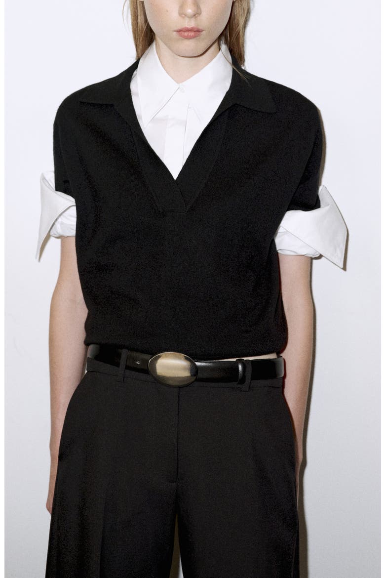 Polo Collar Wool Sweater, Main, color, BLACK