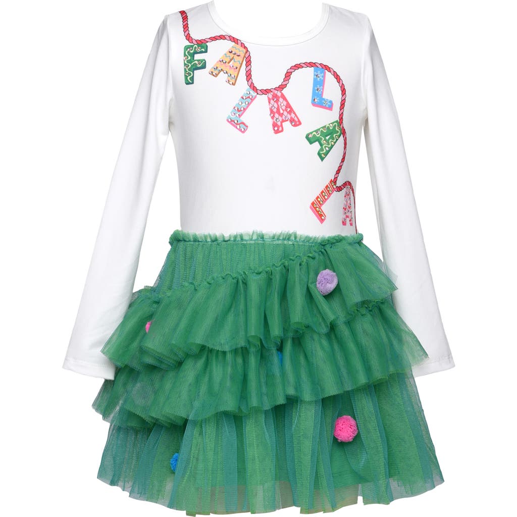 Truly Me Kids' Falala Long Sleeve Tiered Tutu Dress In White