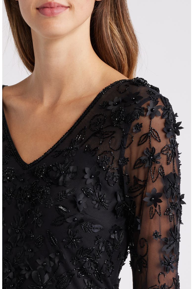3D Floral Beaded Cocktail Dress, Alternate, color, BLACK