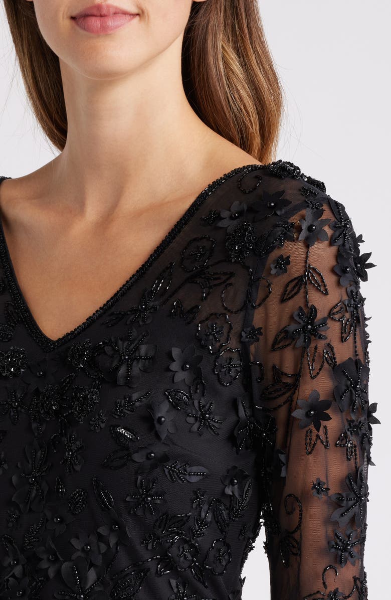 Pisarro Nights 3D Floral Beaded Cocktail Dress, Alternate, color, Black