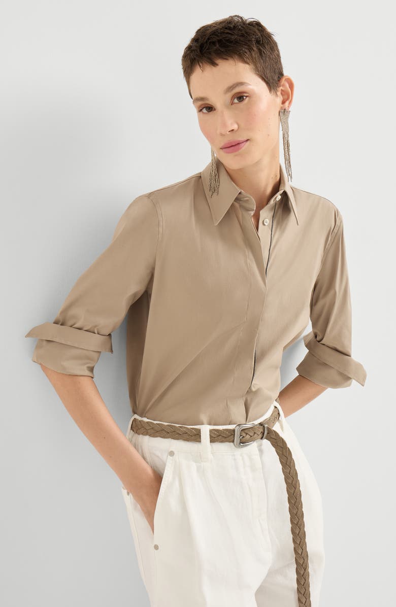 Brunello Cucinelli Stretch poplin shirt, Alternate, color, Beige