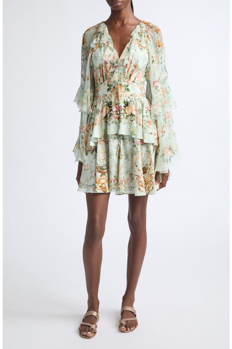 Silk and Linen Corset Dress, Main, color, CHAMBER OF BLOOMS