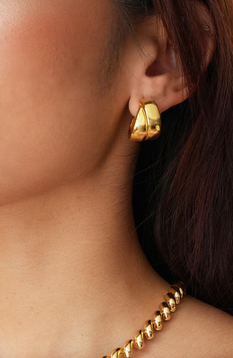 Argento Vivo Sterling Silver Double Hoop Earrings, Alternate, color, Gold