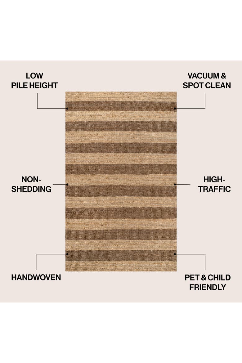 Jayden Rustic Farmhouse Woven Jute Stripe Area Rug, Alternate, color, Natural/Brown