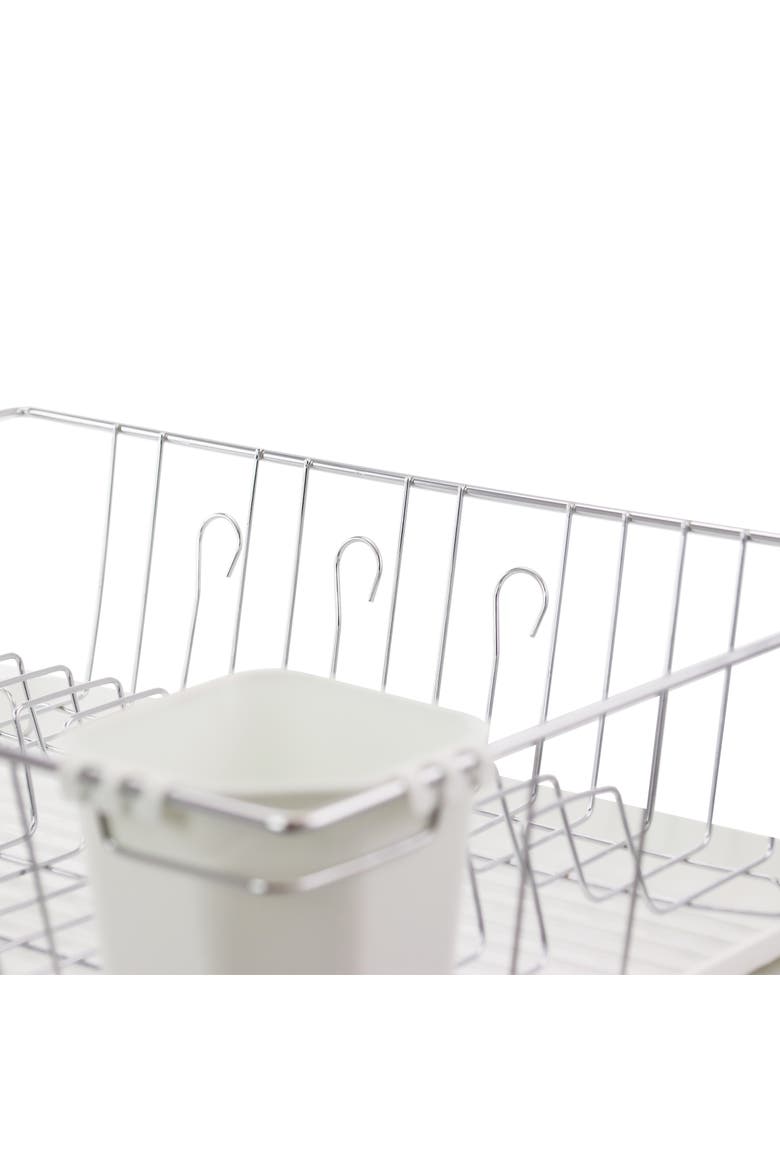 16-Inch Dish Rack in White with Cutlery Holder, Alternate, color, Silver