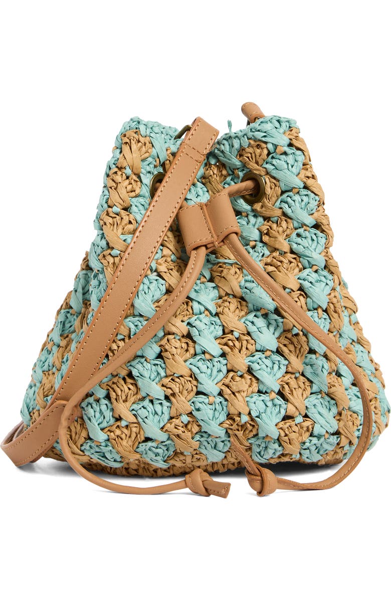 Collection XIIX Two-Tone Crochet Drawstring Bucket Bag, Main, color, Blue Multi