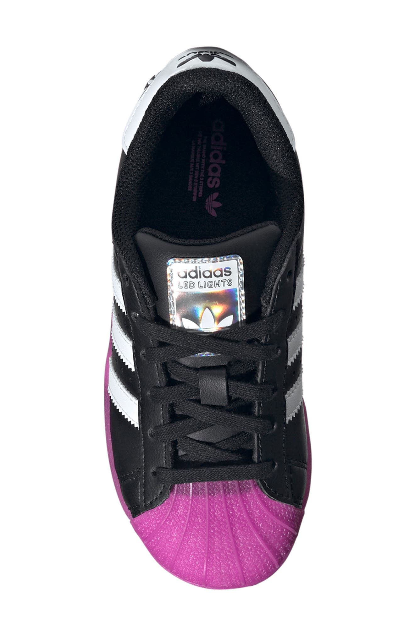 adidas Kids' Superstar LED Lights Sneaker, Alternate, color, Black/ Purple Burst/ White