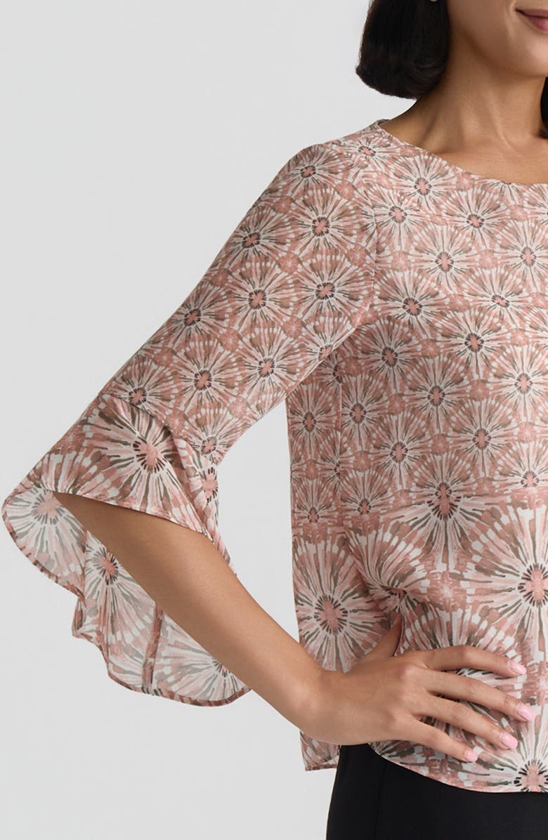 KASPER Print Ruffle Sleeve Top, Alternate, color, Tearose Multi