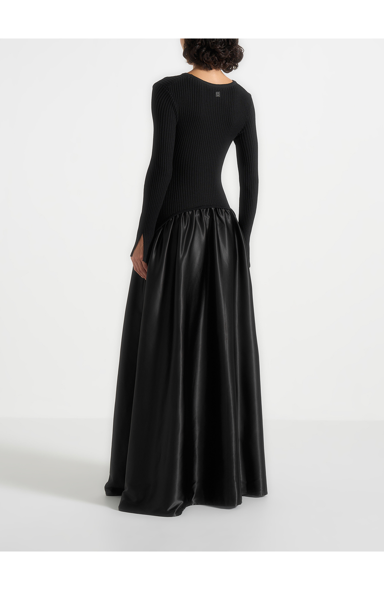 Manière De Voir Adeline Knit & Satin Curved Hem Maxi Dress, Alternate, color, Black