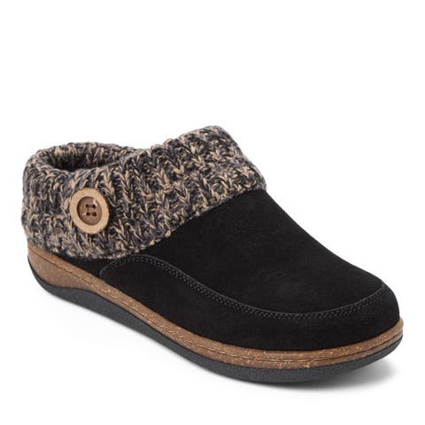 Genuine Cow Suede Clog With Sweater Cuff Slippers