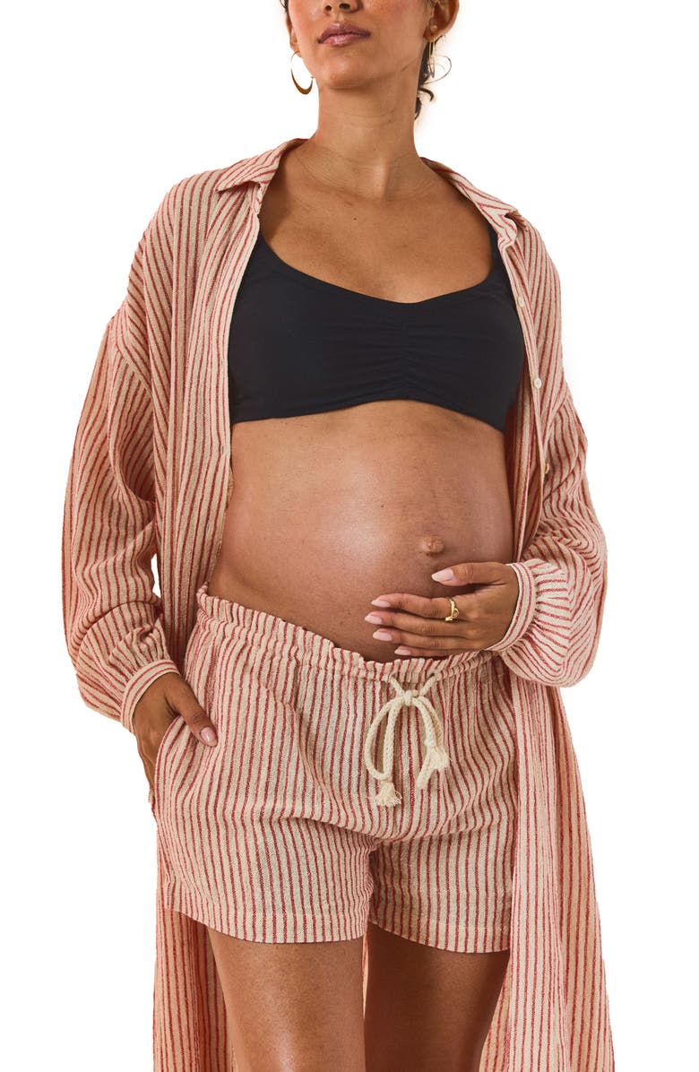 HATCH The Bungalow Striped Beach Short, Alternate, color, Red/Cream Stripe