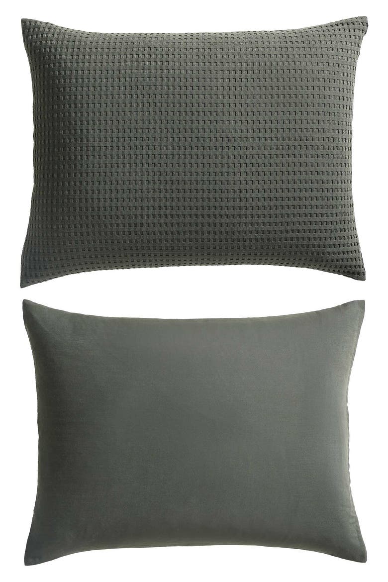 Solid Waffle Comforter Set, Alternate, color, DARK GREEN