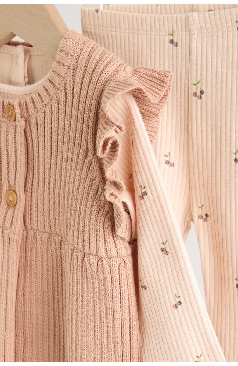 NEXT Kids' Ruffle Vest, Rib T-Shirt & Leggings Set, Alternate, color, Rust Brown